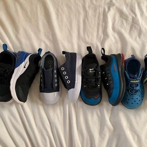 Boys size 7 Nikes shoes, Phibian water shoes, Cat & Jack shoes.